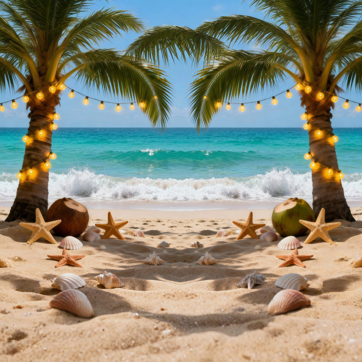 Beach Theme Backdrop Night Palm String Lights Summer Photo Backdrops UK RR61-5