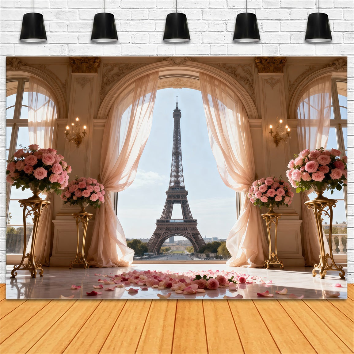 Paris Themed Photo Backdrop Palace Window Rose Ceremony Eiffel Tower Photography Backdrop UK RR61-50