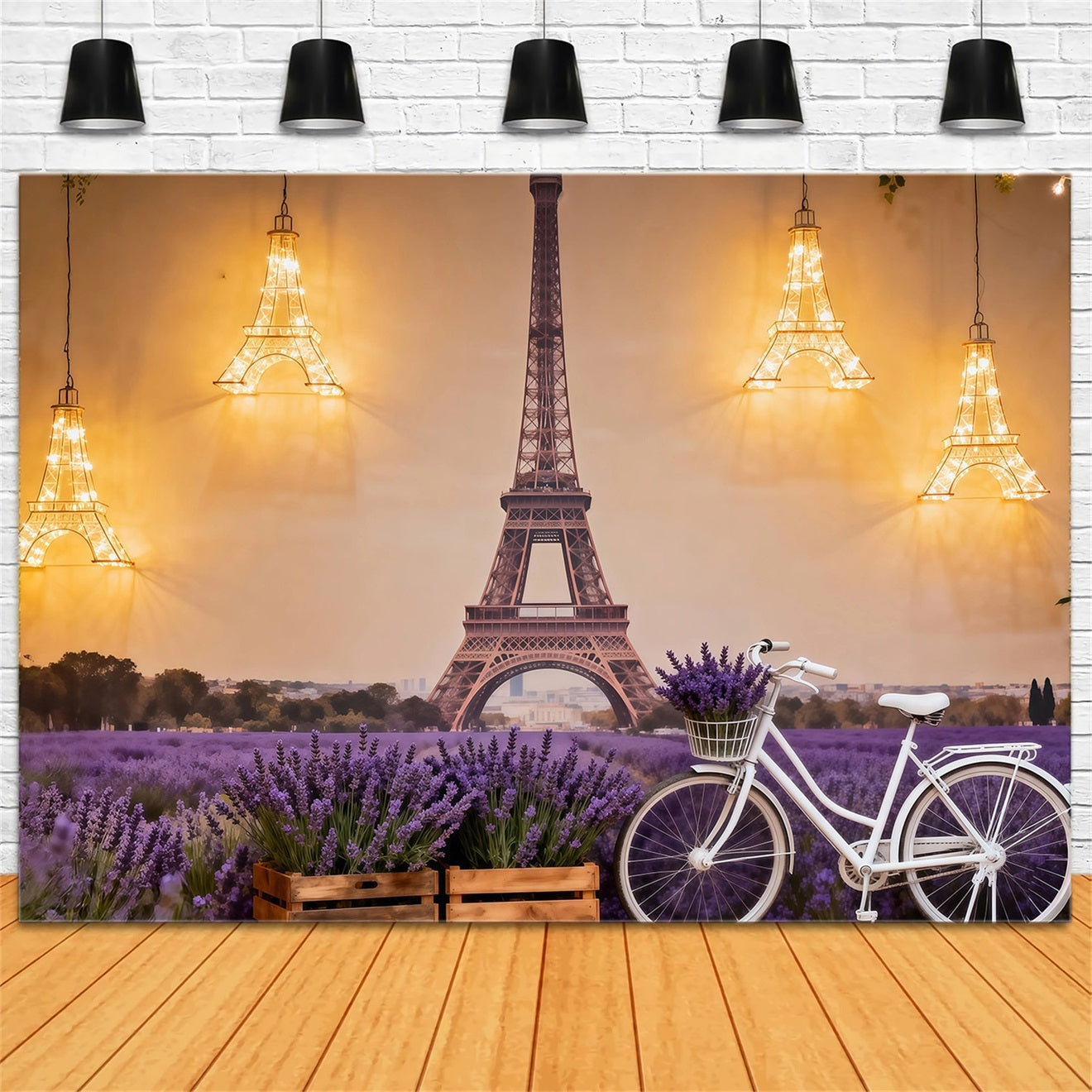 Eiffel Tower Photography Backdrop Lavender Field Bicycle Glow Paris Themed Backdrops UK RR61-51
