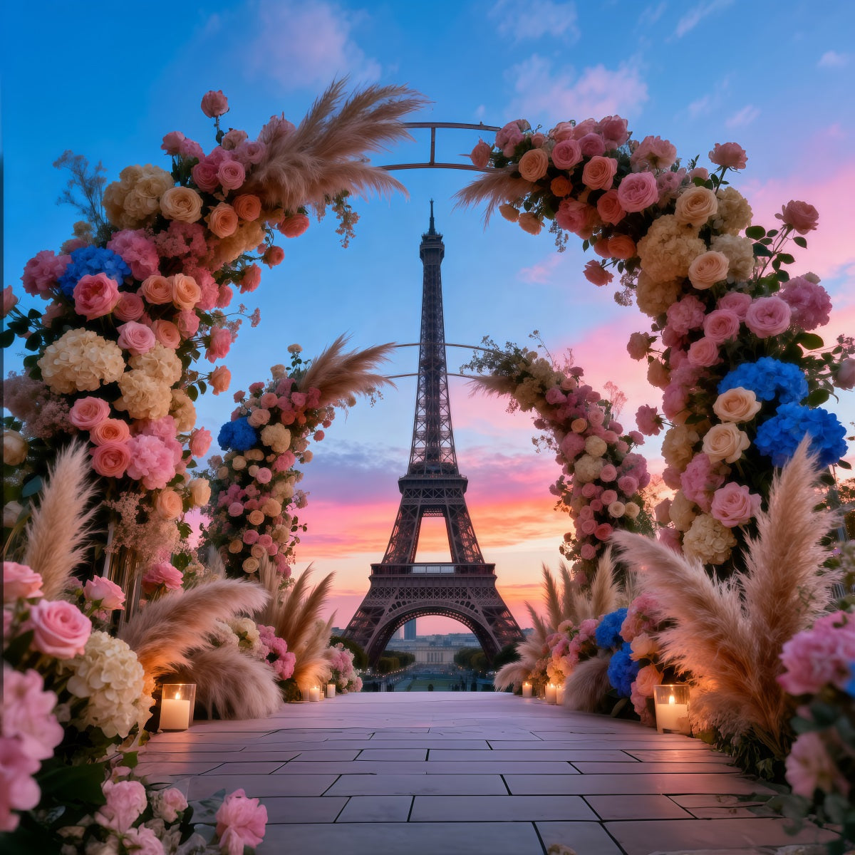Paris Themed Backdrop Grand Floral Boho Archway Eiffel Tower Photo Backdrop UK RR61-56