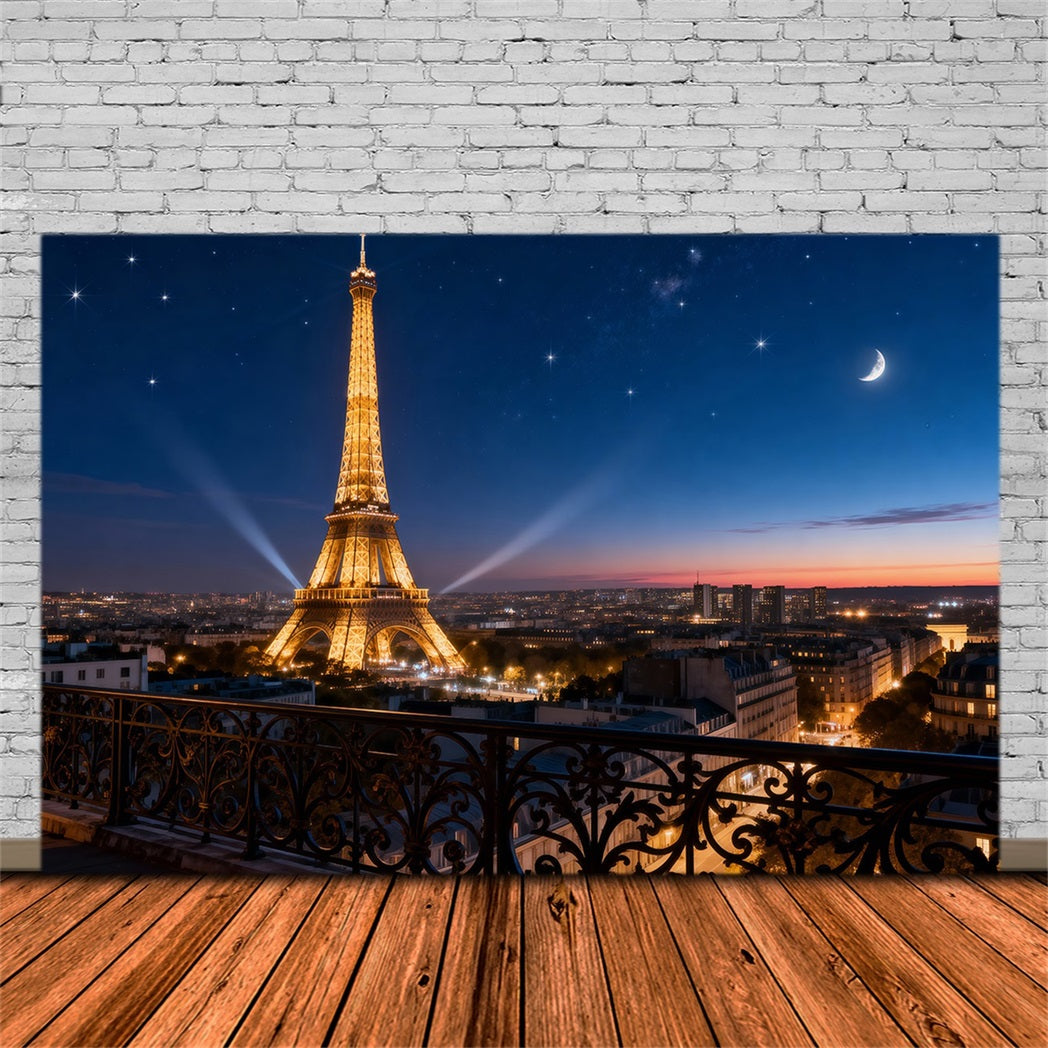 Midnight In Paris Backdrop Starry Skyline Moonlight Glow Eiffel Tower Photo Backdrop UK RR61-59