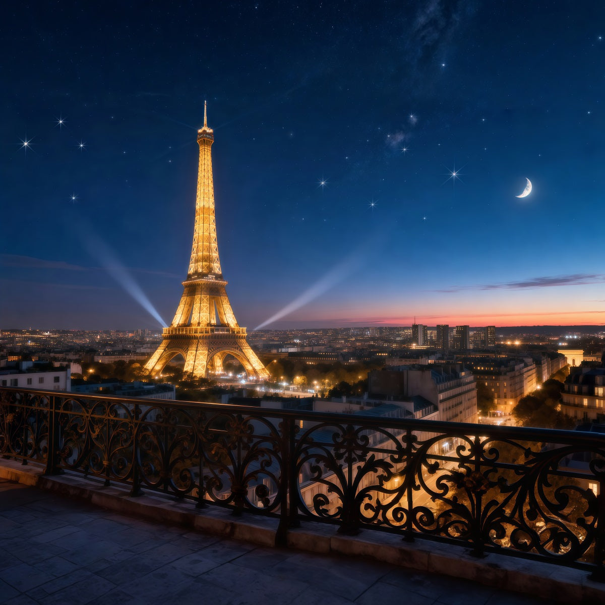Midnight In Paris Backdrop Starry Skyline Moonlight Glow Eiffel Tower Photo Backdrop UK RR61-59