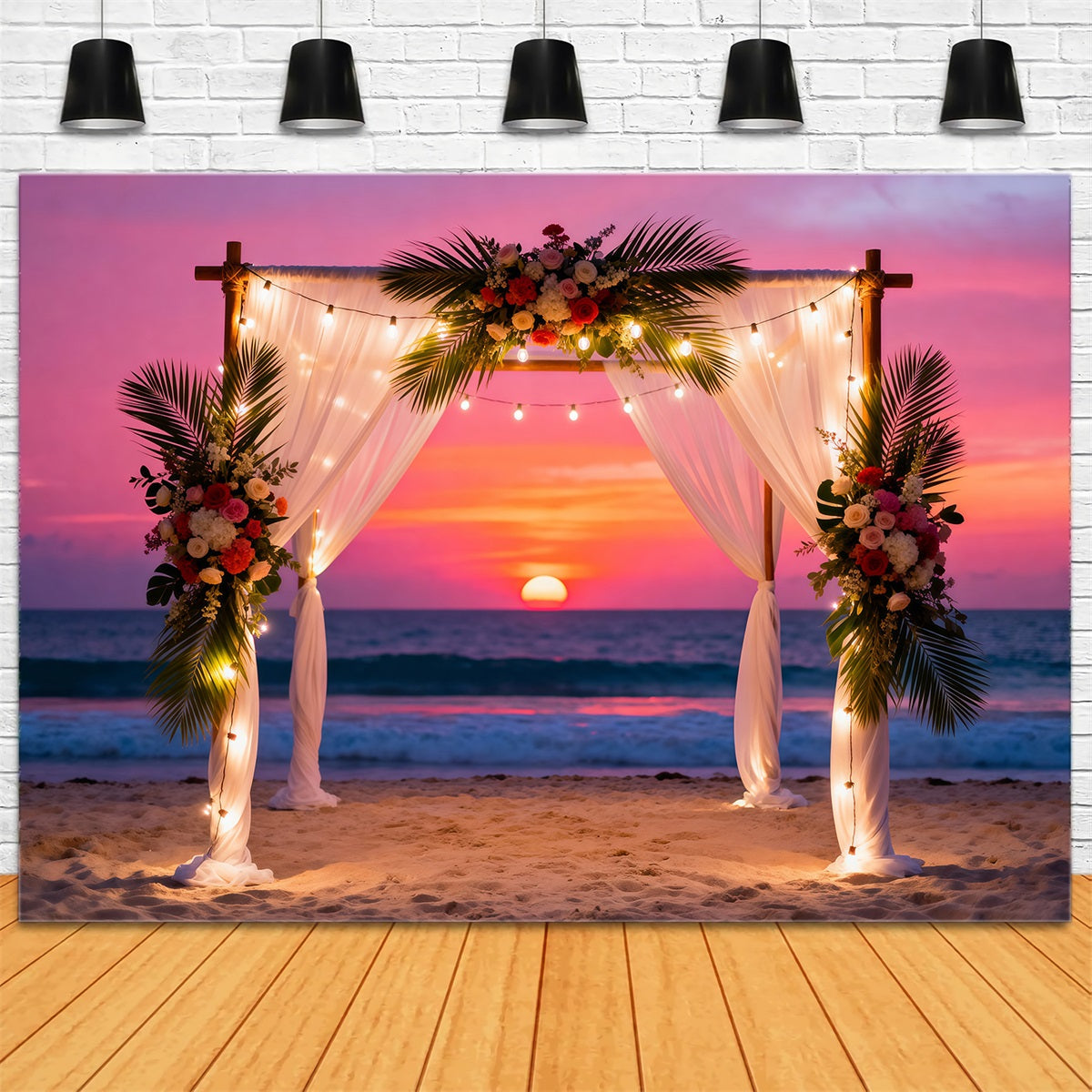 Sunset Beach Backdrop Wedding Flower Arch Curtains Summer Photo Booth Backdrop UK RR61-6