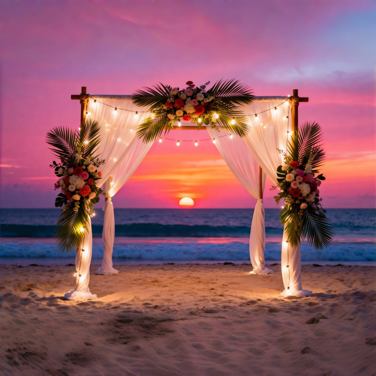 Sunset Beach Backdrop Wedding Flower Arch Curtains Summer Photo Booth Backdrop UK RR61-6