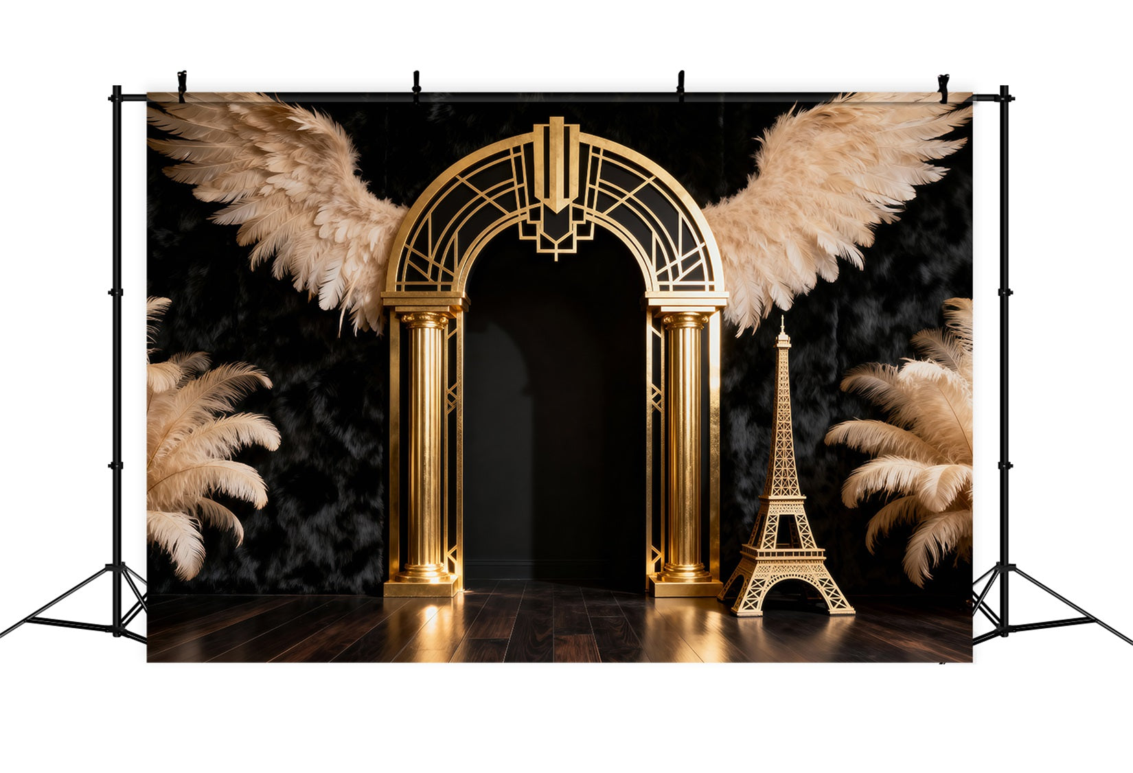 Paris Backdrops Golden Feather Art Arch Eiffel Tower Photography Backdrop UK RR61-60