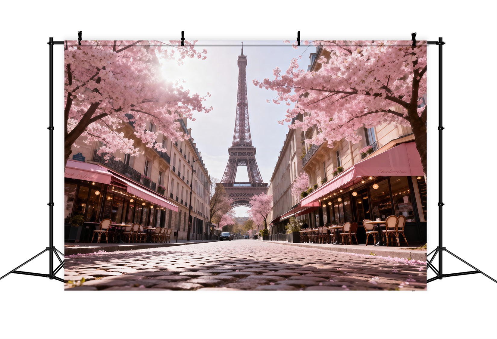 Paris Backdrop For Pictures Blossom Cafe Street Morning Eiffel Tower Paris Backdrop UK RR61-61