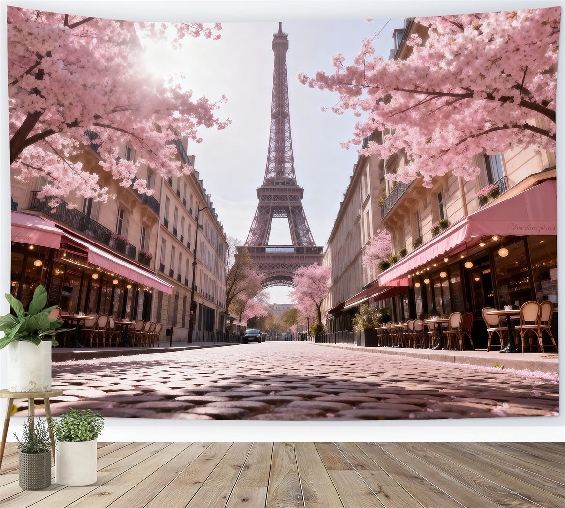 Paris Backdrop For Pictures Blossom Cafe Street Morning Eiffel Tower Paris Backdrop UK RR61-61