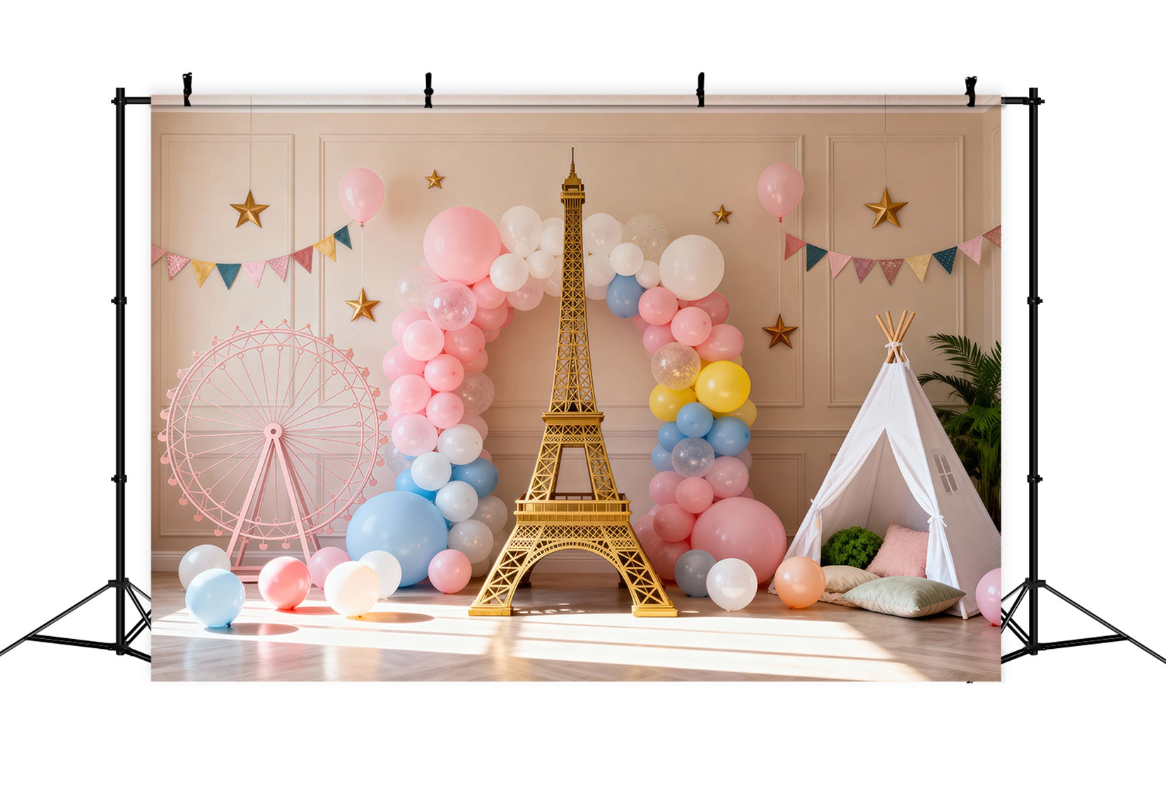 Paris Backdrop Ideas Pastel Balloon Party Fantasy Eiffel Tower Photo Backdrop UK RR61-63