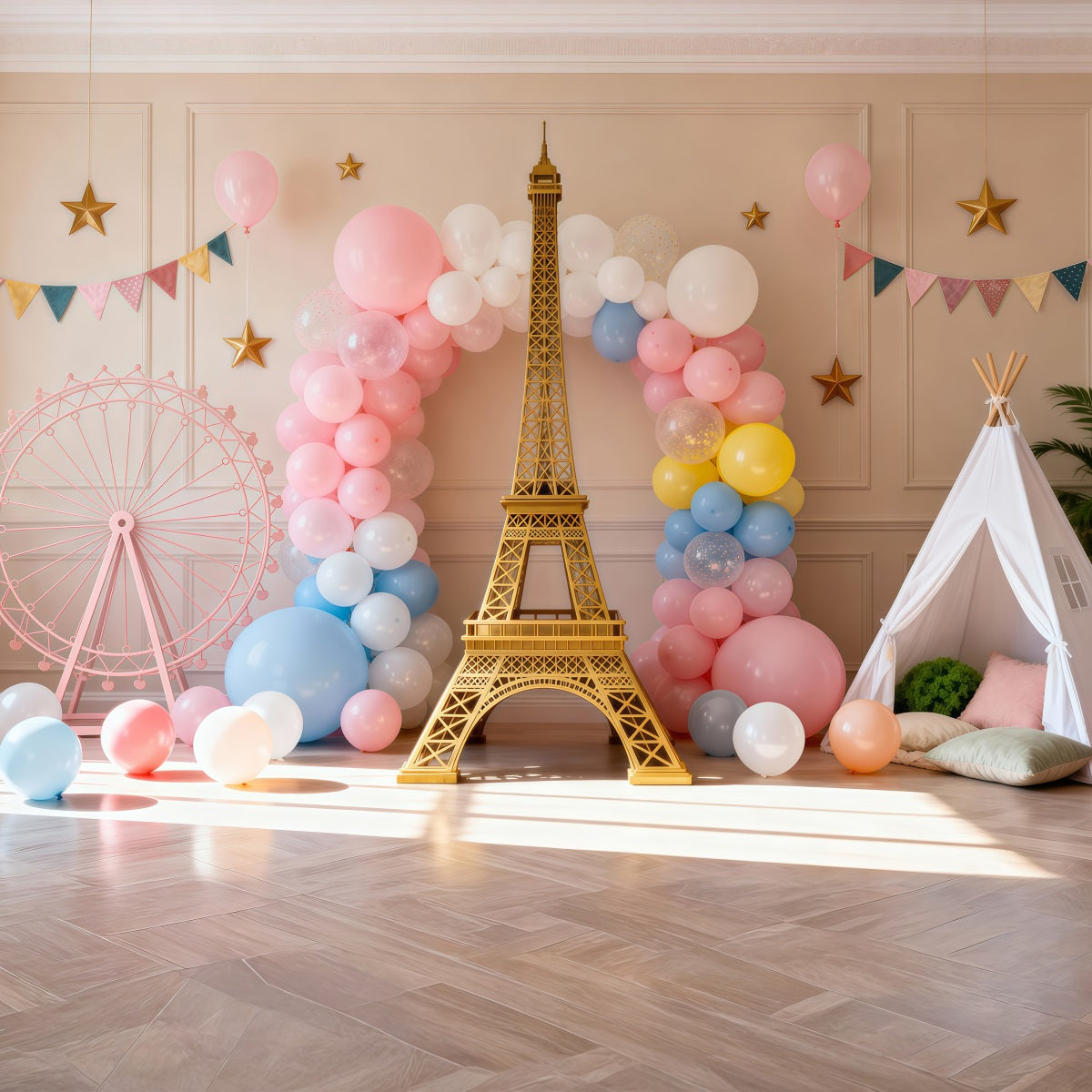 Paris Backdrop Ideas Pastel Balloon Party Fantasy Eiffel Tower Photo Backdrop UK RR61-63