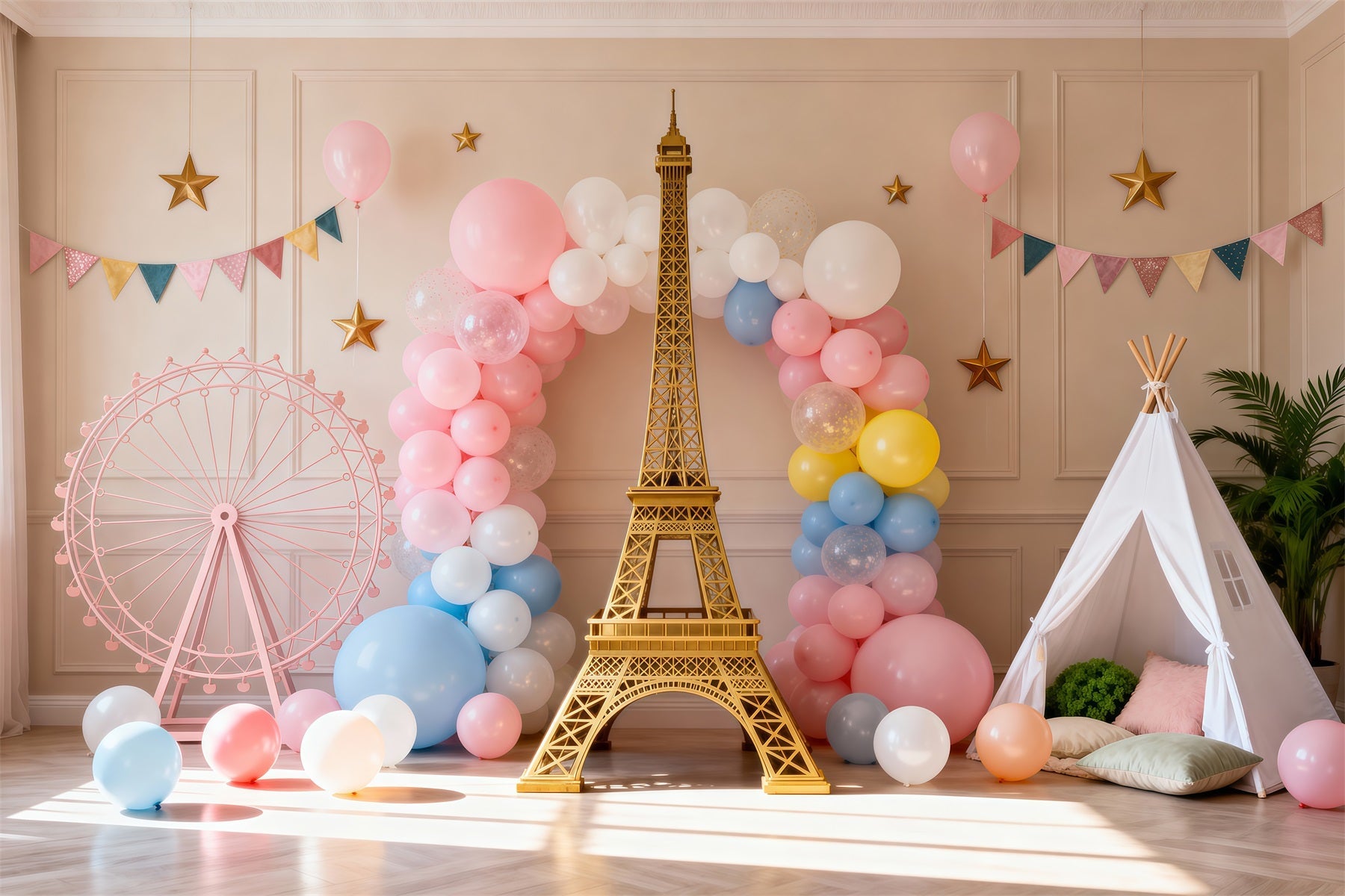 Paris Backdrop Ideas Pastel Balloon Party Fantasy Eiffel Tower Photo Backdrop UK RR61-63