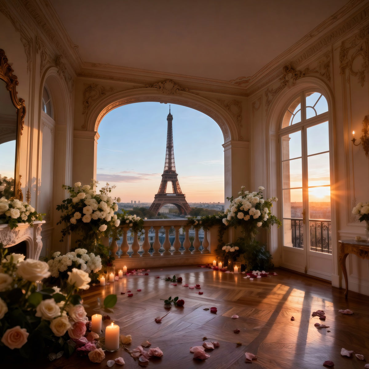 Paris Backdrop Ideas Elegant Salon Sunset Glow Eiffel Tower Photo Backdrop UK RR61-65