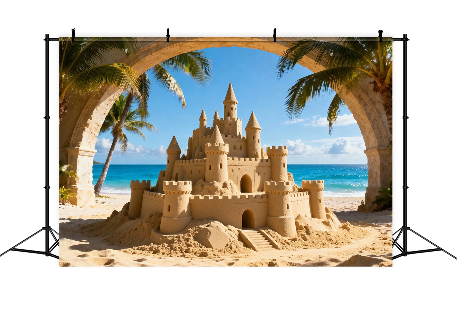 Beach Sand Backdrop Tropical Sandcastle Ocean View Summer Themed Backdrop UK RR61-7