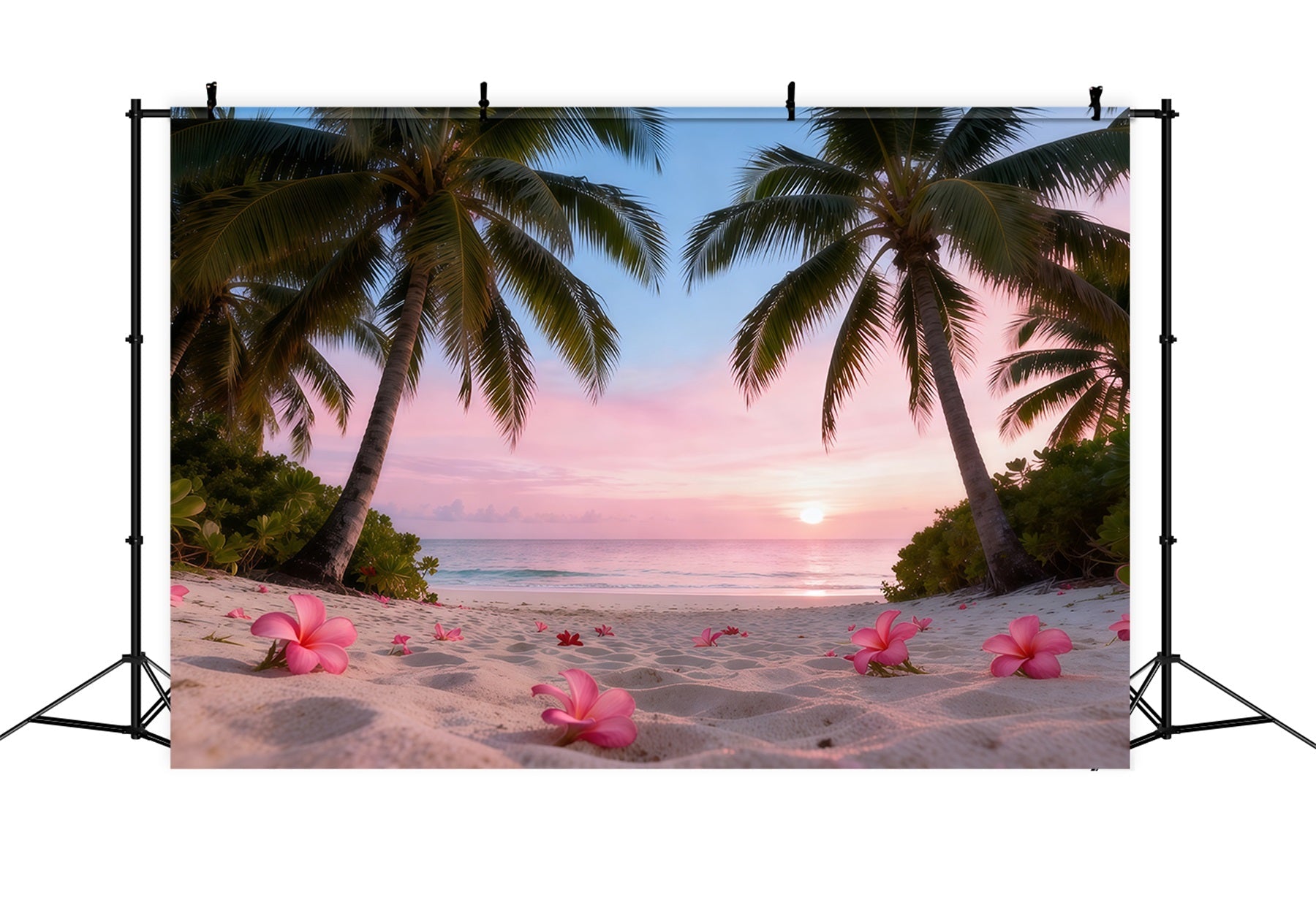 Beach Backdrop For Photography Sunset Plumeria Flowers Summer Photo Backdrop UK RR61-9