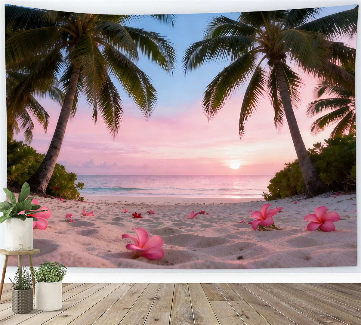 Beach Backdrop For Photography Sunset Plumeria Flowers Summer Photo Backdrop UK RR61-9