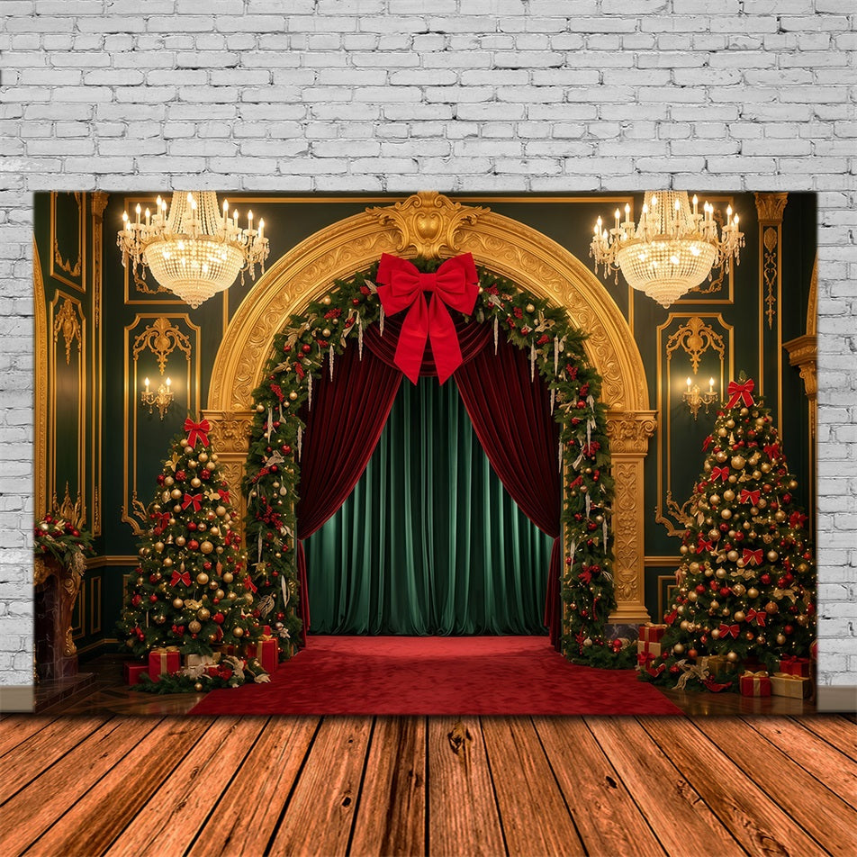 Christmas Stage Backdrops Golden Arch Velvet Entrance Christmas Stage Backdrop UK RR610-1