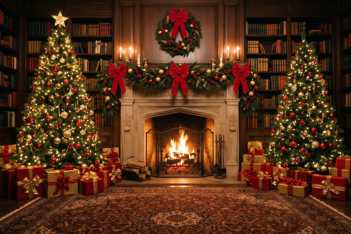 Christmas Backdrops for Photography Ornate Fireplace Library Display Christmas Fireplace Backdrop UK RR610-101