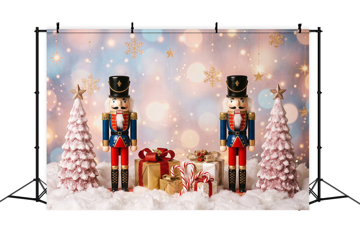 Christmas Backdrop Snow Pink Frosted Trees Nutcracker Photo Backdrop UK RR610-106