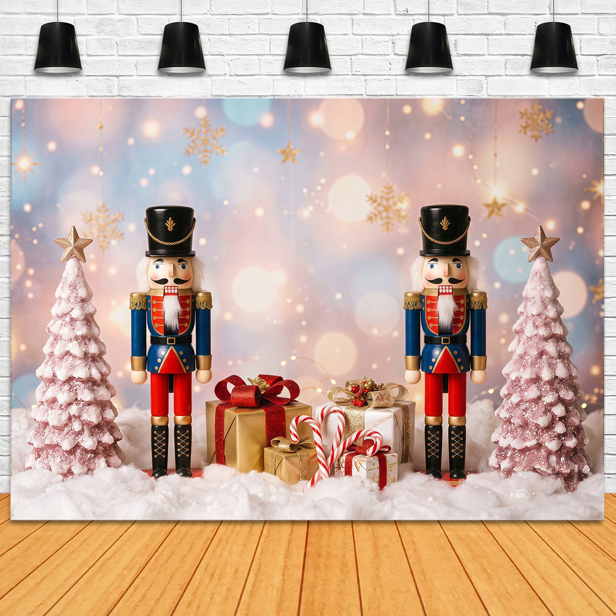 Christmas Backdrop Snow Pink Frosted Trees Nutcracker Photo Backdrop UK RR610-106
