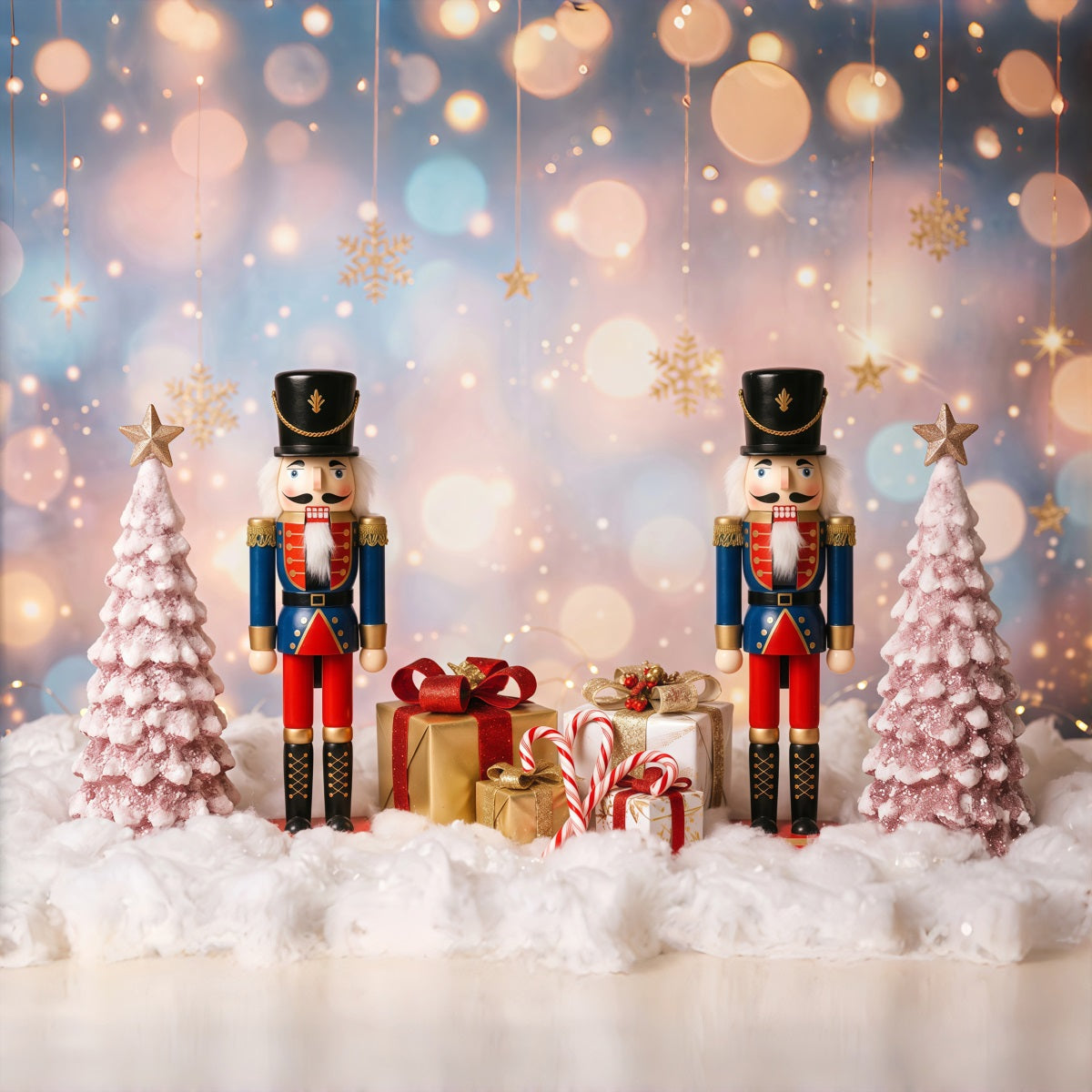 Christmas Backdrop Snow Pink Frosted Trees Nutcracker Photo Backdrop UK RR610-106