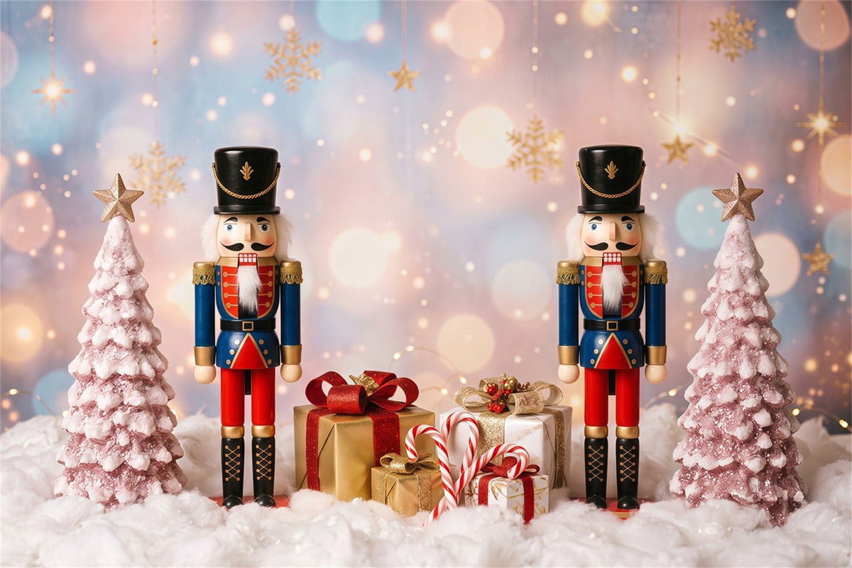 Christmas Backdrop Snow Pink Frosted Trees Nutcracker Photo Backdrop UK RR610-106