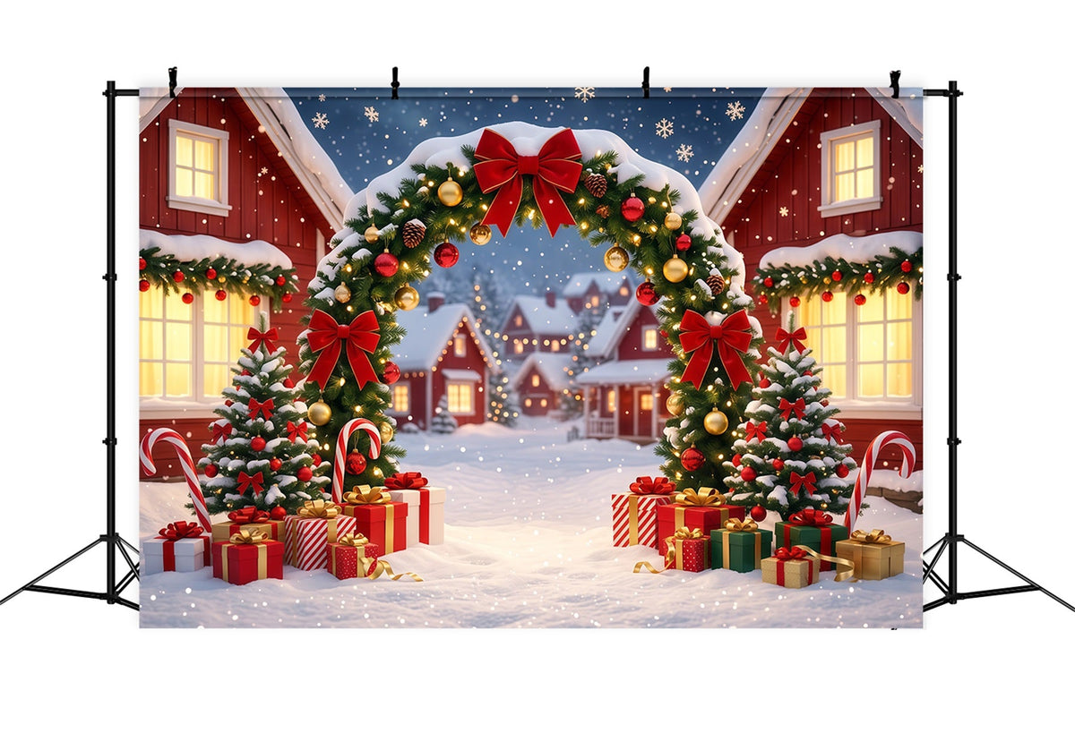 Christmas Village Backdrops Snowy Wreath House Arch Christmas Themed Backdrops UK RR610-112