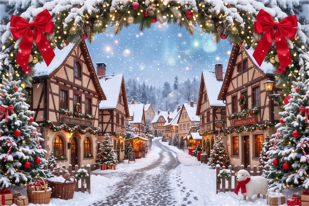 Christmas Village Backdrops Snowy House Garland Arch Xmas Backdrops UK RR610-114