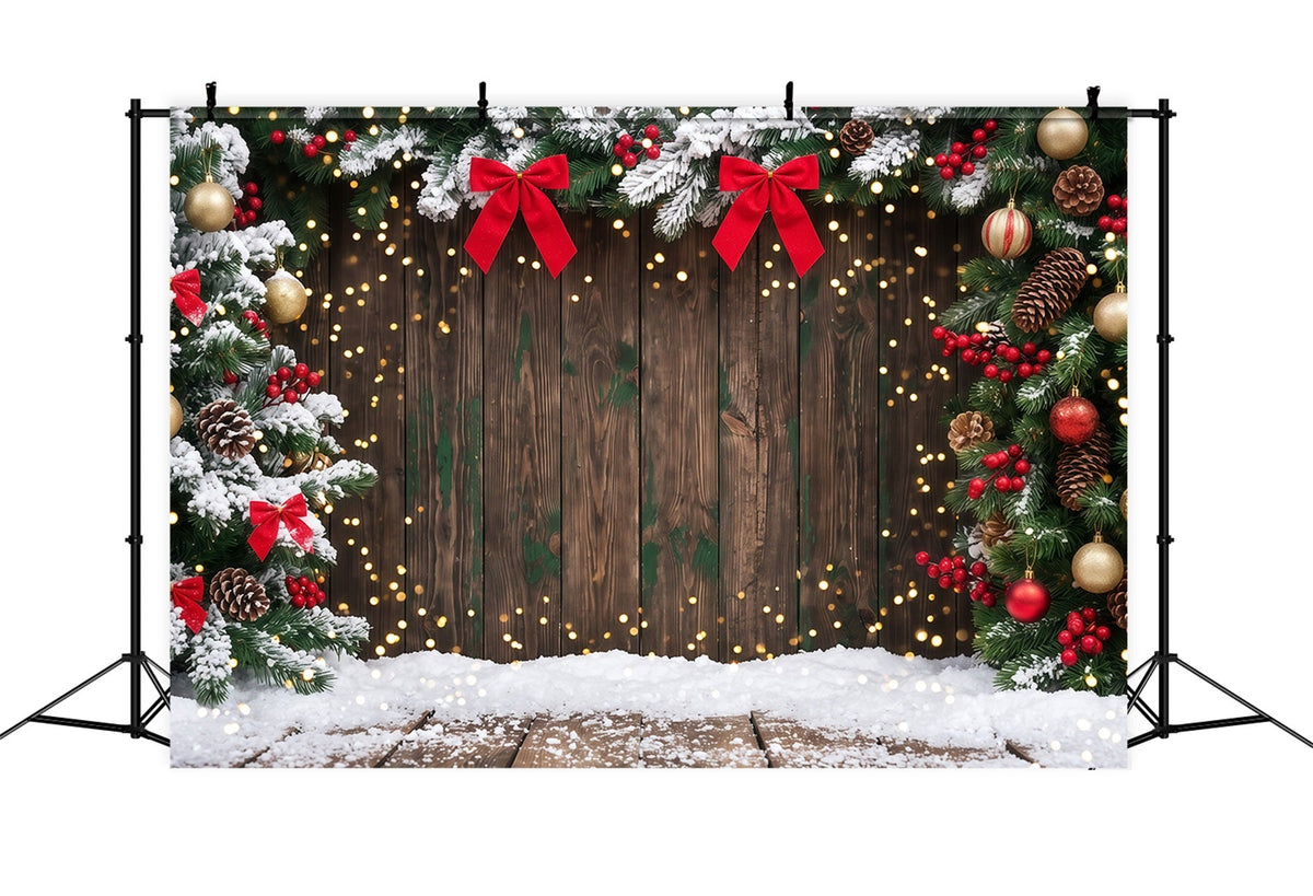 Christmas Backdrop Bokeh Snowy Evergreen Wooden Christmas Theme Backdrop UK RR610-116