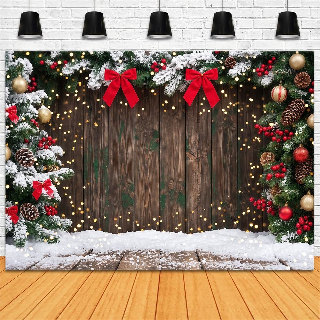 Christmas Backdrop Bokeh Snowy Evergreen Wooden Christmas Theme Backdrop UK RR610-116