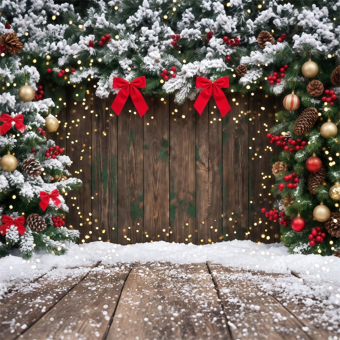 Christmas Backdrop Bokeh Snowy Evergreen Wooden Christmas Theme Backdrop UK RR610-116