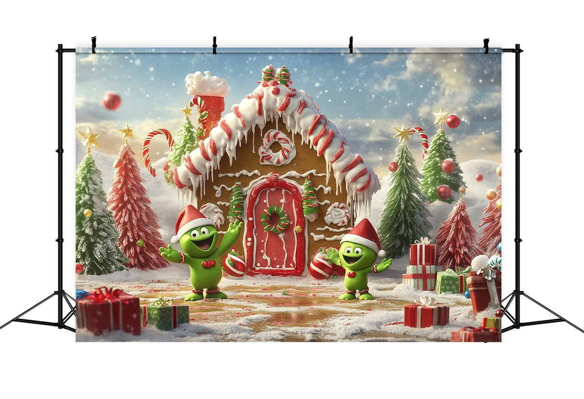 Grinch Backdrop Gingerbread Cottage Candy Characters Christmas Backdrops for Pictures UK RR610-120