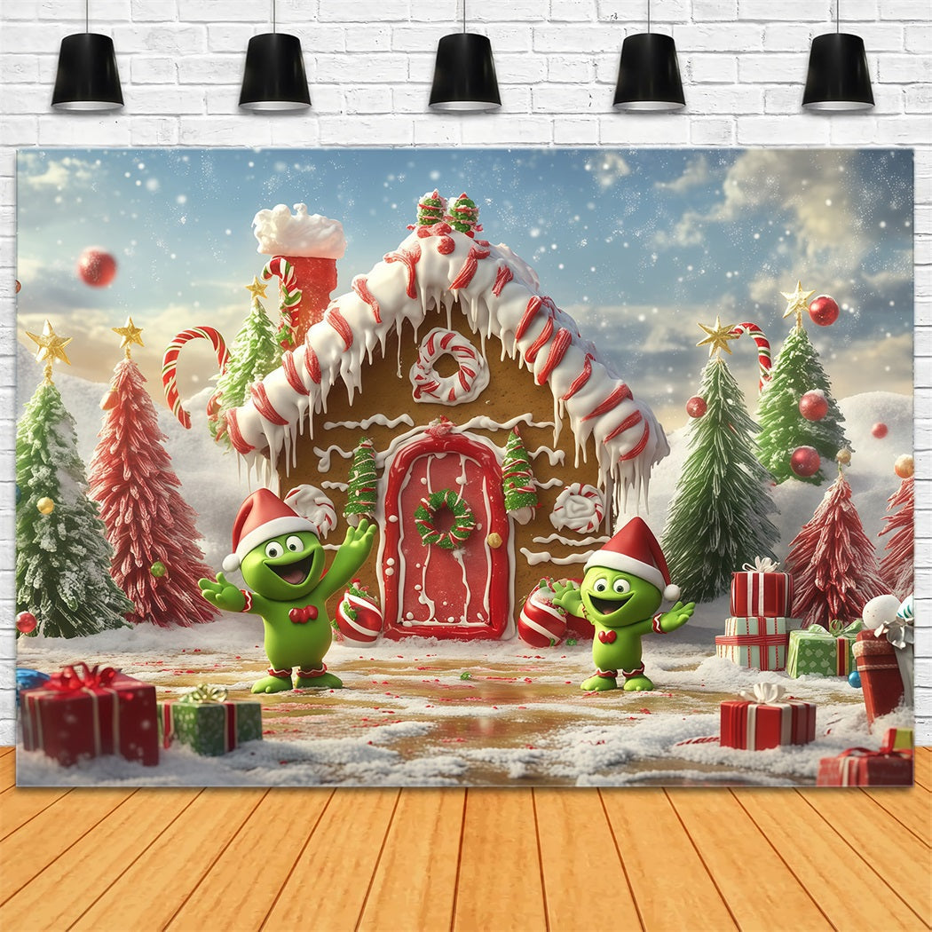 Grinch Backdrop Gingerbread Cottage Candy Characters Christmas Backdrops for Pictures UK RR610-120