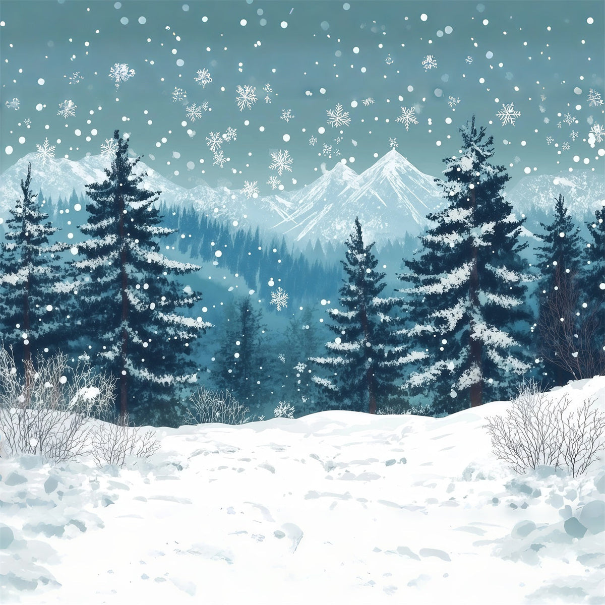 Christmas Tree Photography Backdrop Snowy Mountain Pine Forest Christmas Backdrop Photo UK RR610-123