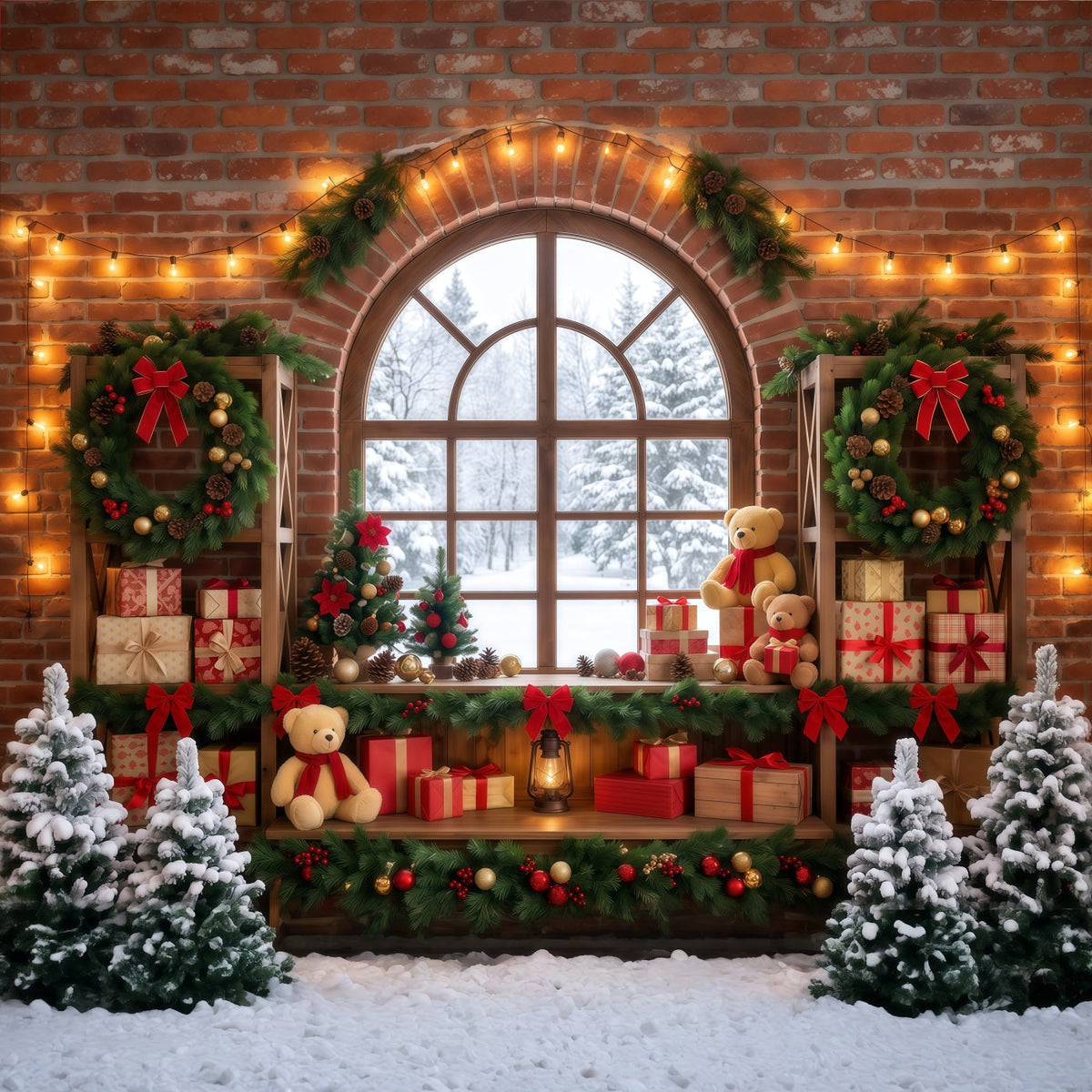 Christmas Window Backdrops Festive Room Wreath Display Christmas Holiday Backdrop UK RR610-124