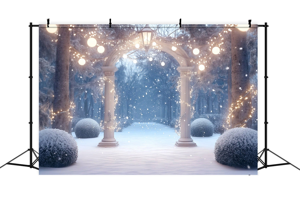 Christmas Forest Backdrop Snowy Illuminated Garden Arch Christmas Portrait Backdrop UK RR610-127
