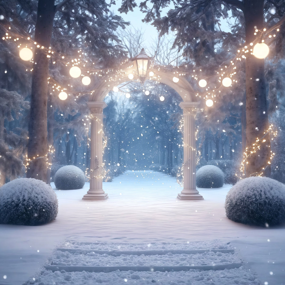 Christmas Forest Backdrop Snowy Illuminated Garden Arch Christmas Portrait Backdrop UK RR610-127