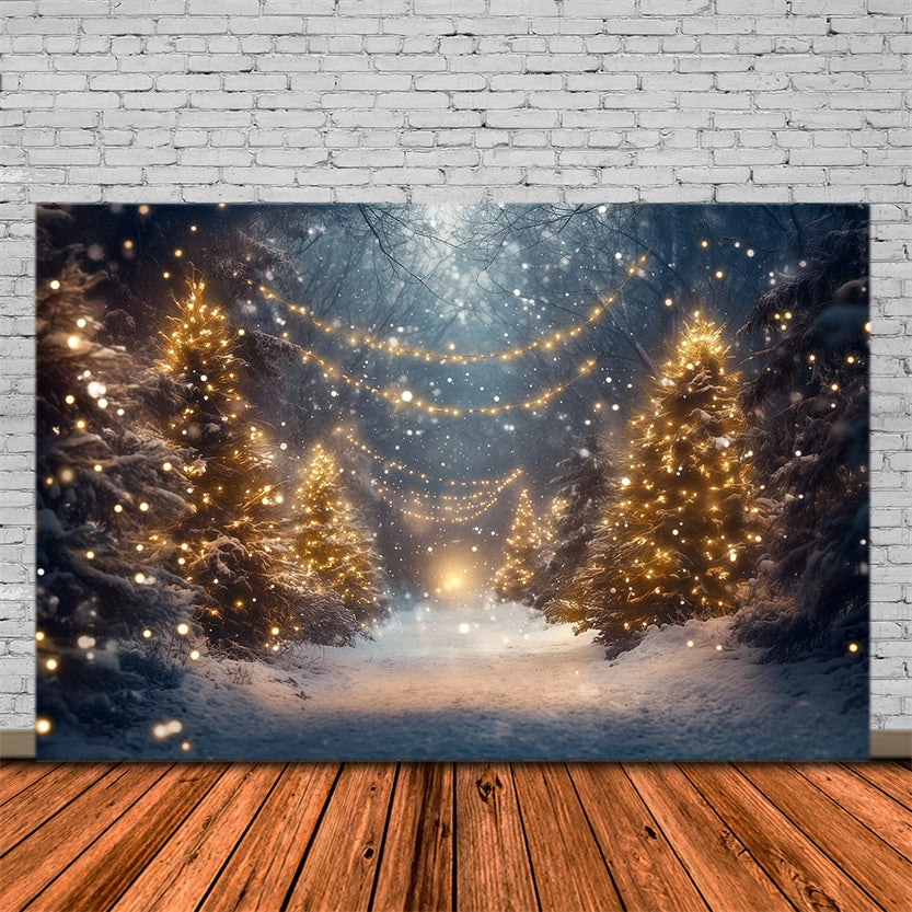 Christmas Tree Forest Backdrop Glowing Snowy Forest Path Christmas Picture Backdrops UK RR610-131