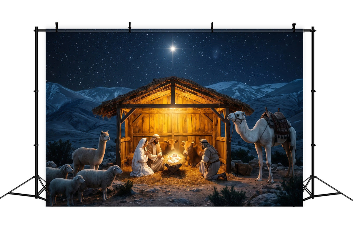 Nativity Scene Backdrop Starry Night Manger Stable Christmas Manger Ba