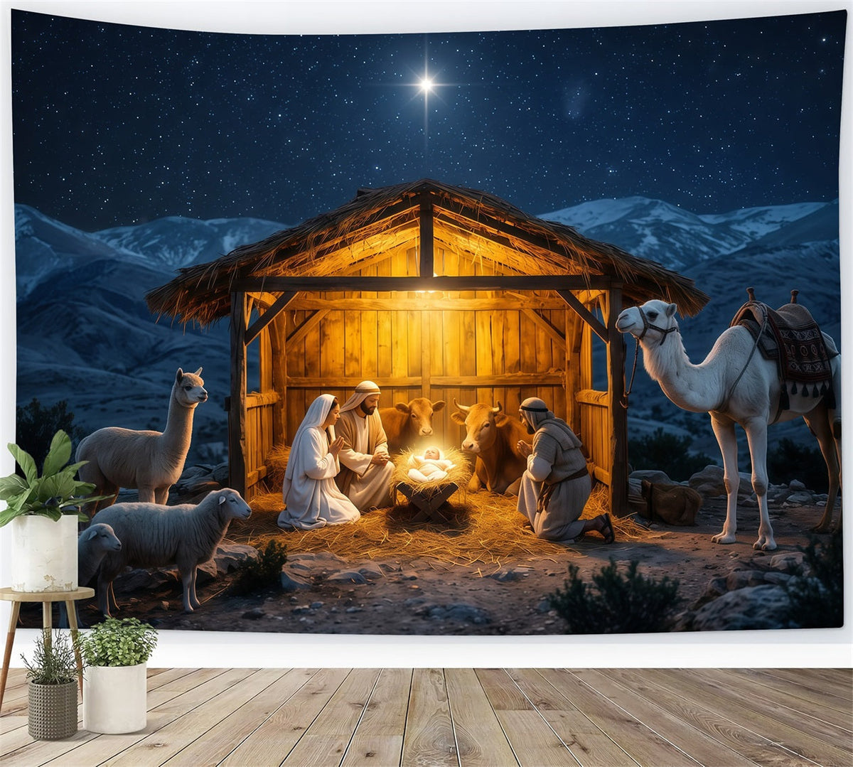 Nativity Scene Backdrop Starry Night Manger Stable Christmas Manger Backdrop UK RR610-132