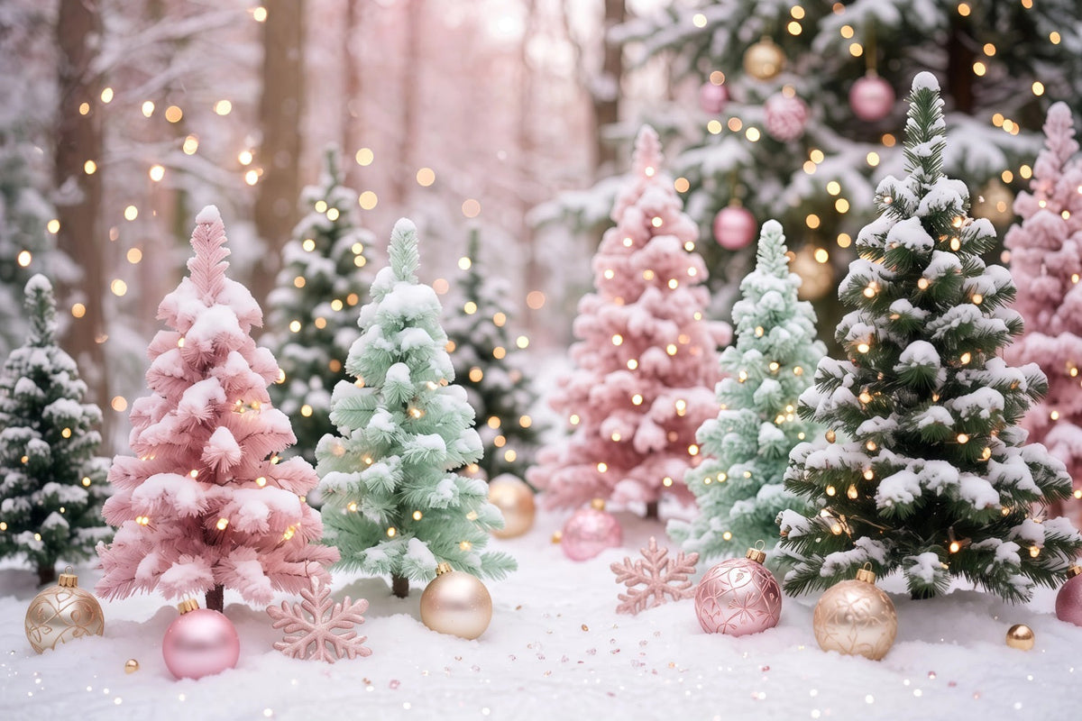 Christmas Tree Backdrops Pastel Frosted Pine Trees Christmas Stage Backdrop UK RR610-136