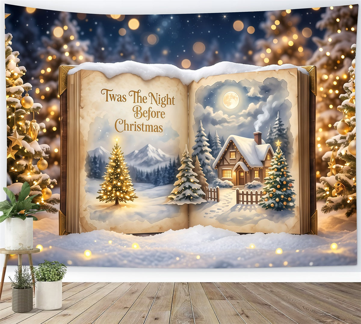 Photography Christmas Backdrop Moonlit Storybook Cottage Christmas Carol Backdrop UK RR610-14