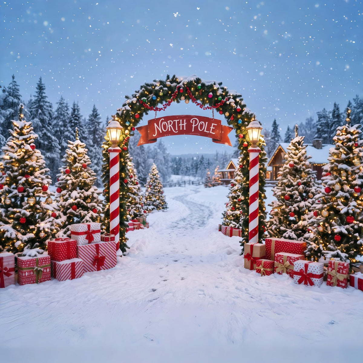 North Pole Photo Backdrop Snowy Village Gateway Professional Photography Christmas Backdrops UK RR610-141