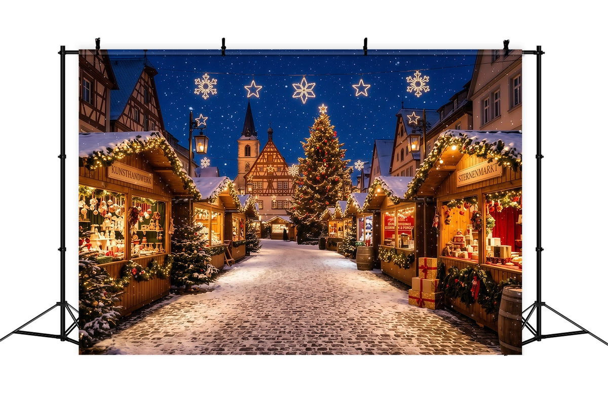 Christmas Town Backdrops Snowy European Market Square Christmas Backdrop Photos UK RR610-146