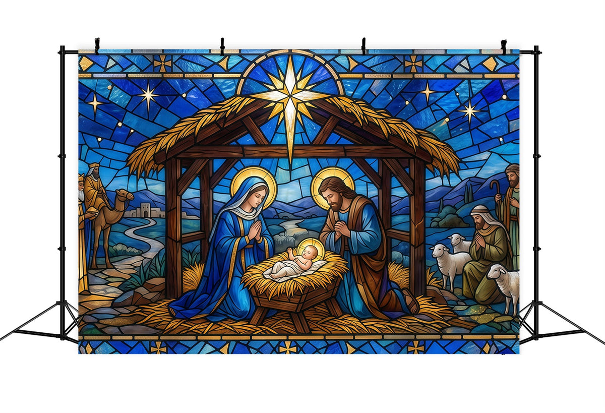 Bethlehem Backdrop For Nativity Stained Glass Nativity Christmas Backdrop For Church UK RR610-15