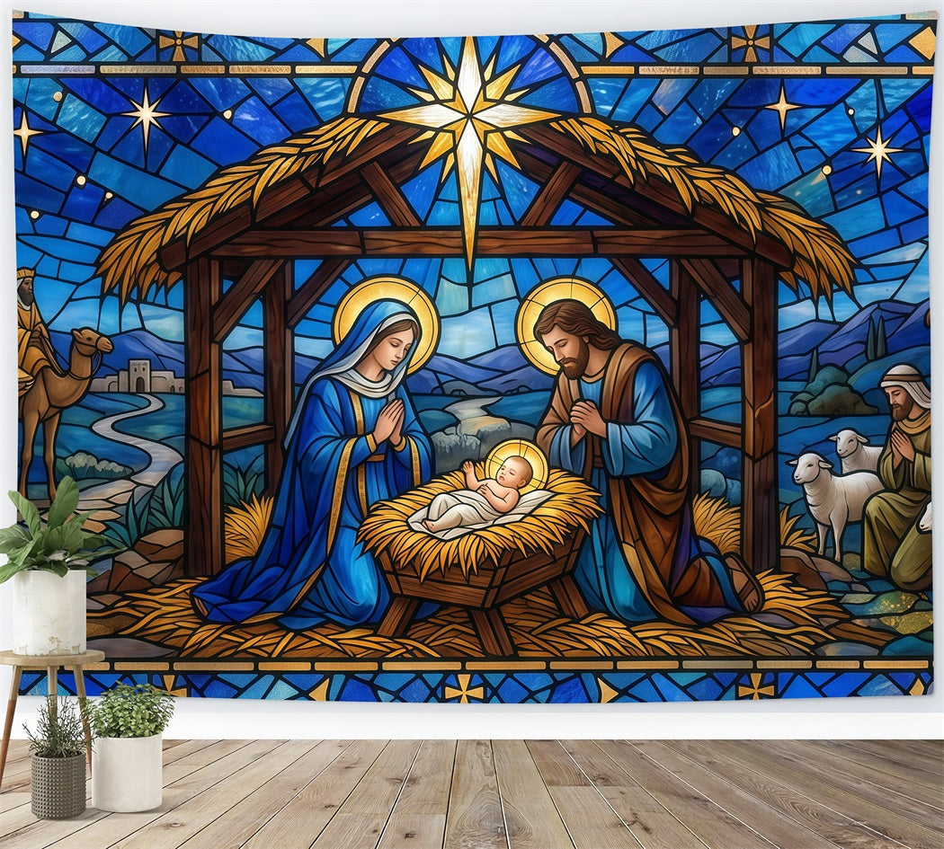 Bethlehem Backdrop For Nativity Stained Glass Nativity Christmas Backd