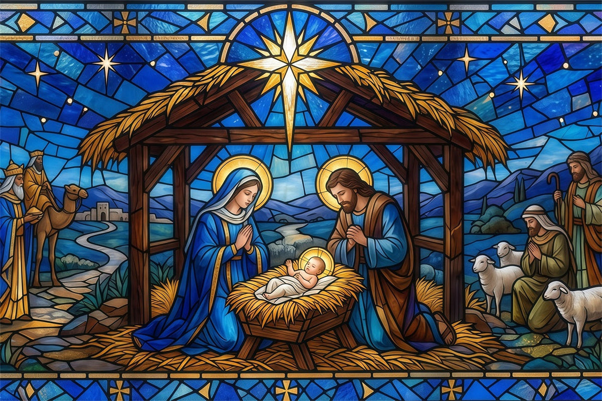 Bethlehem Backdrop For Nativity Stained Glass Nativity Christmas Backdrop For Church UK RR610-15