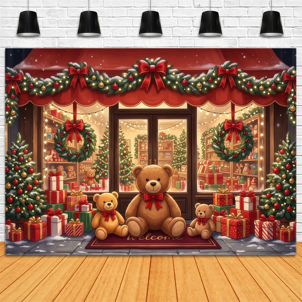 Christmas Store Backdrop Festive Teddy Bear Toyshop Christmas Party Backdrops UK RR610-152