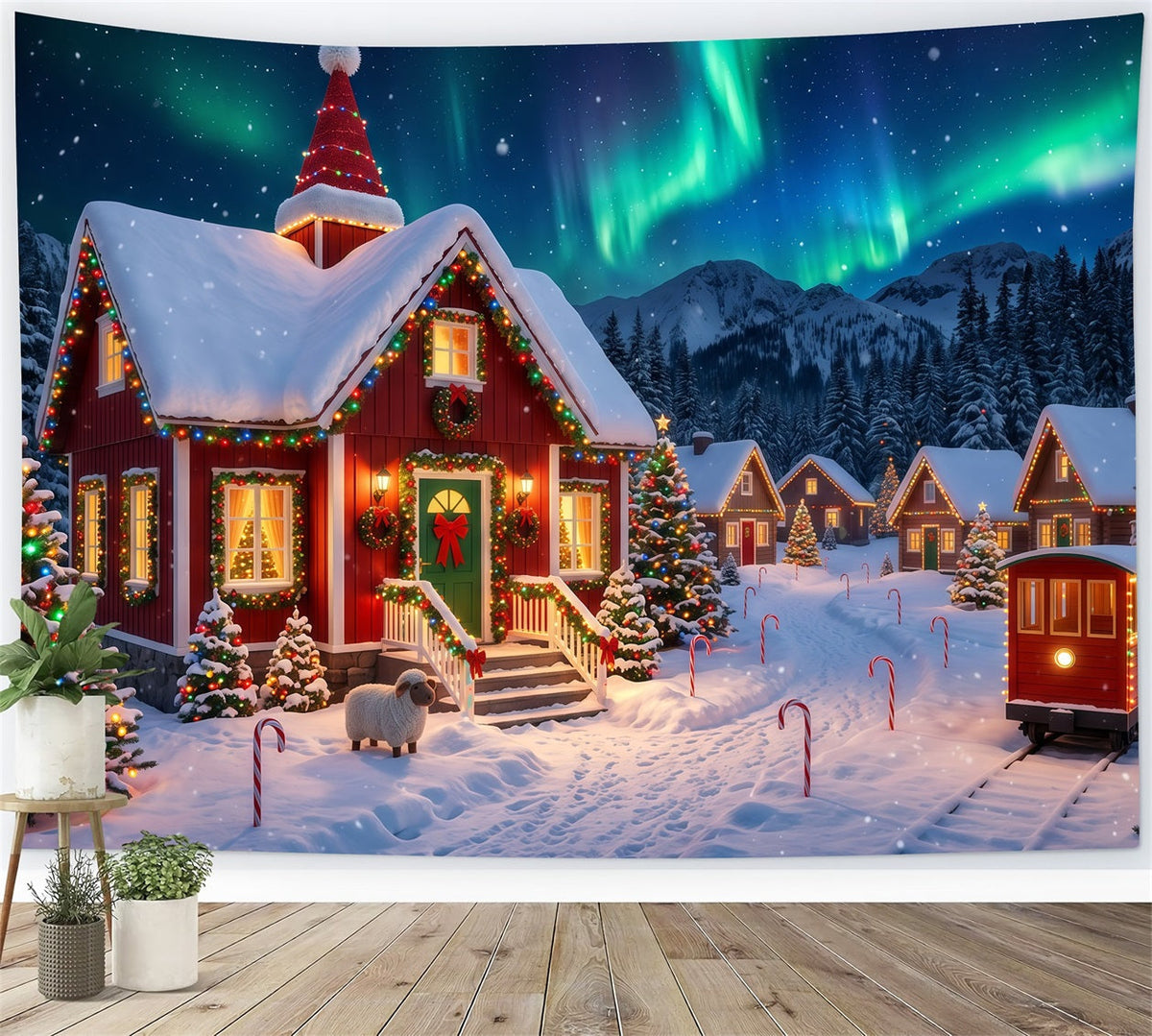 Christmas Elf Backdrop Aurora Snowy Village Lights Christmas Photos Backdrop UK RR610-153