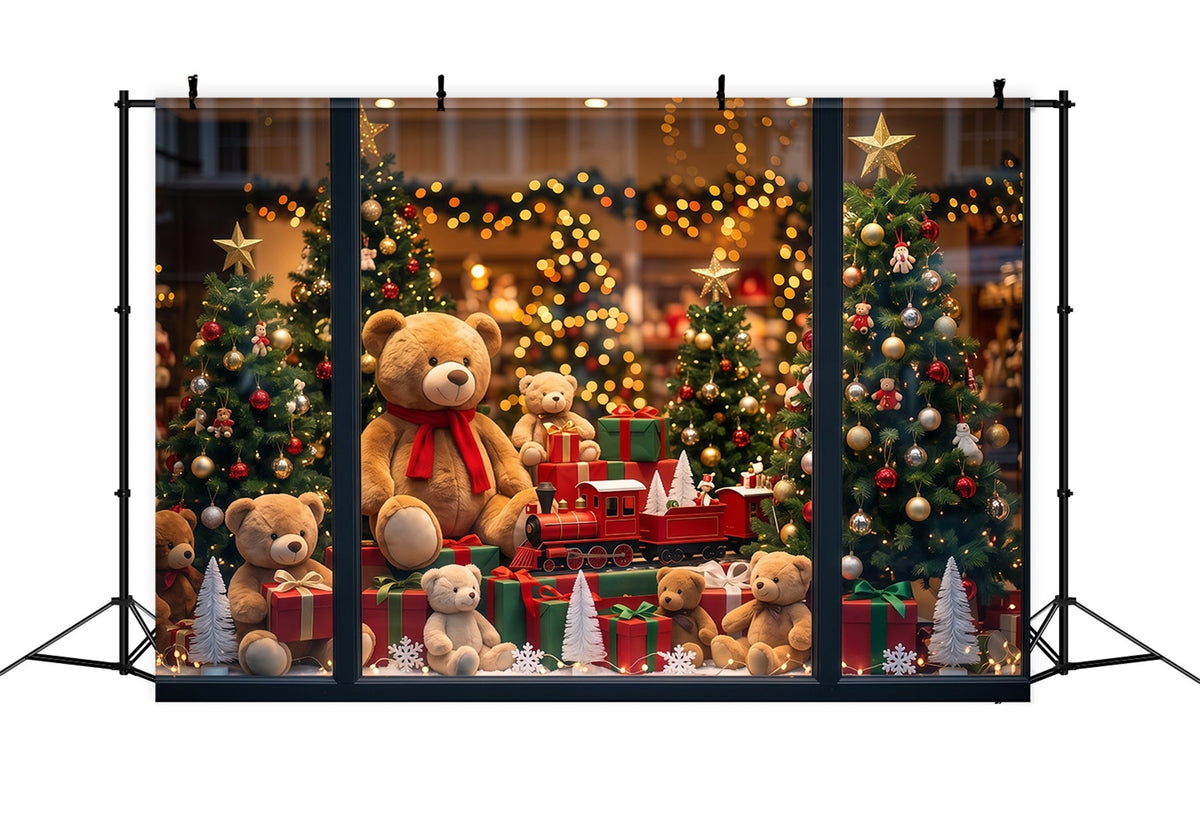 Santa's Toy Shop Backdrop Teddy Bear Toyshop Window Christmas Backdrop Portrait UK RR610-155