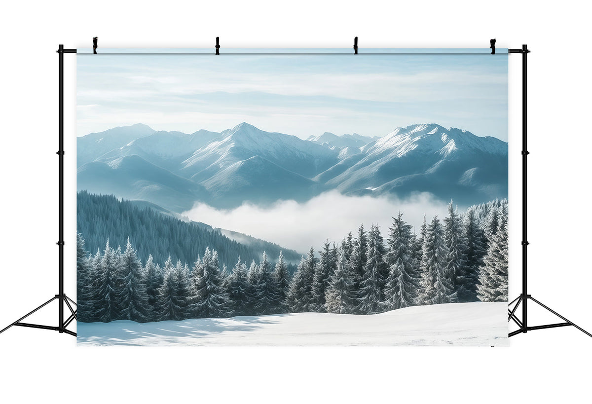 Christmas Winter Wonderland Backdrops Snowy Mountain Mist Forest Christmas Backdrop Scenes UK RR610-159