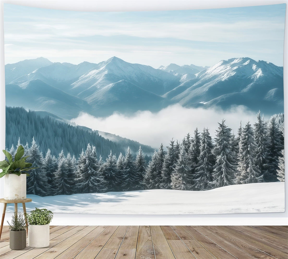 Christmas Winter Wonderland Backdrops Snowy Mountain Mist Forest Christmas Backdrop Scenes UK RR610-159